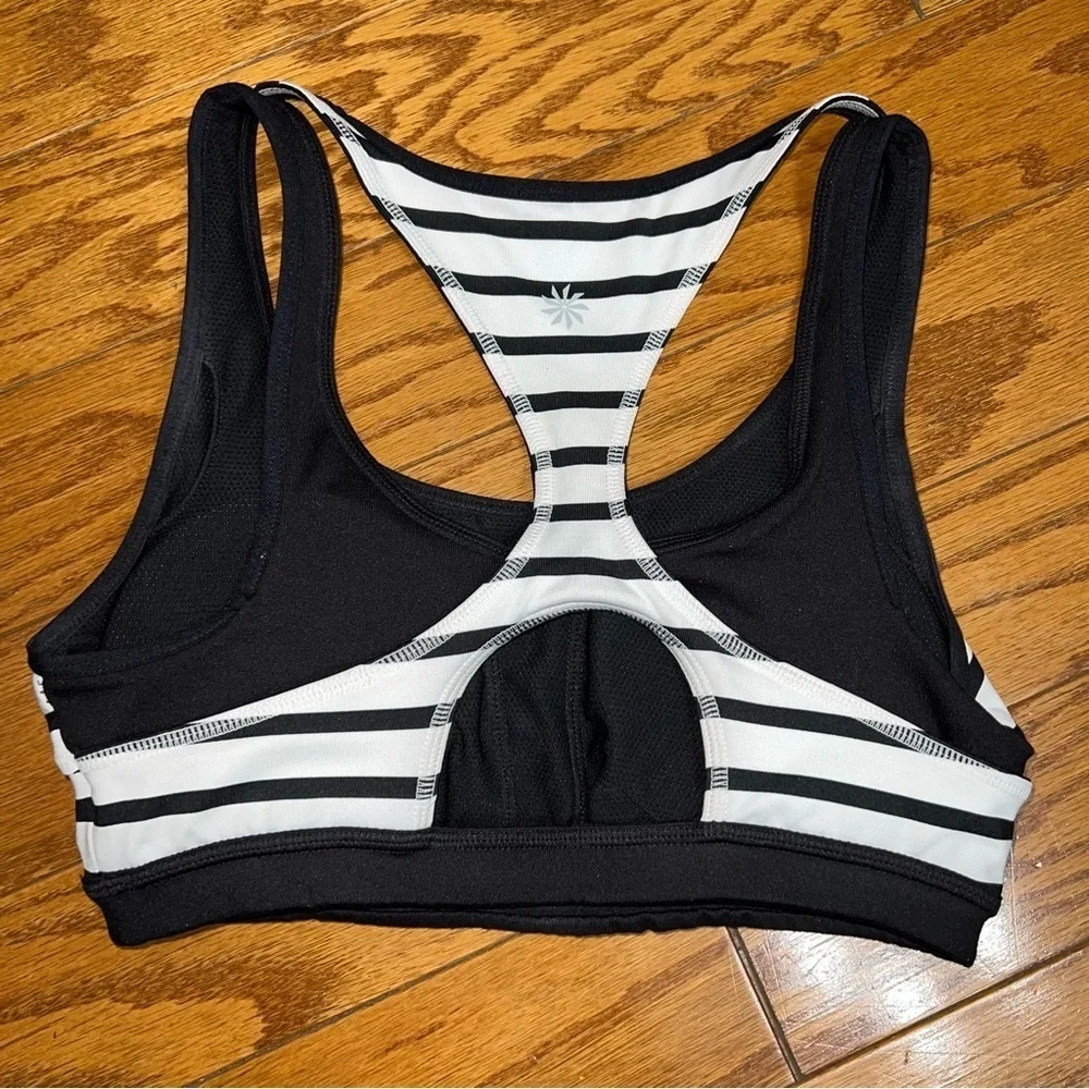 Athleta Triple Dare Black and White Striped Racerback Sports Bra Size Small